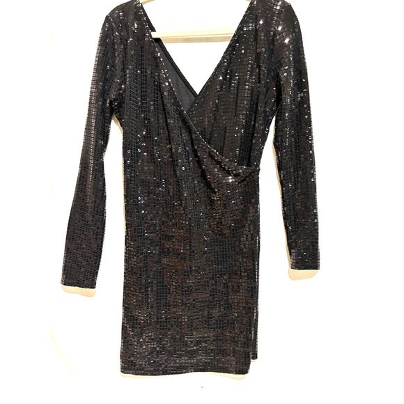 Free Press Black Sequins Sexy Mini Party‎ Dress Crisscross Sz M Cocktail formal - Picture 3 of 7